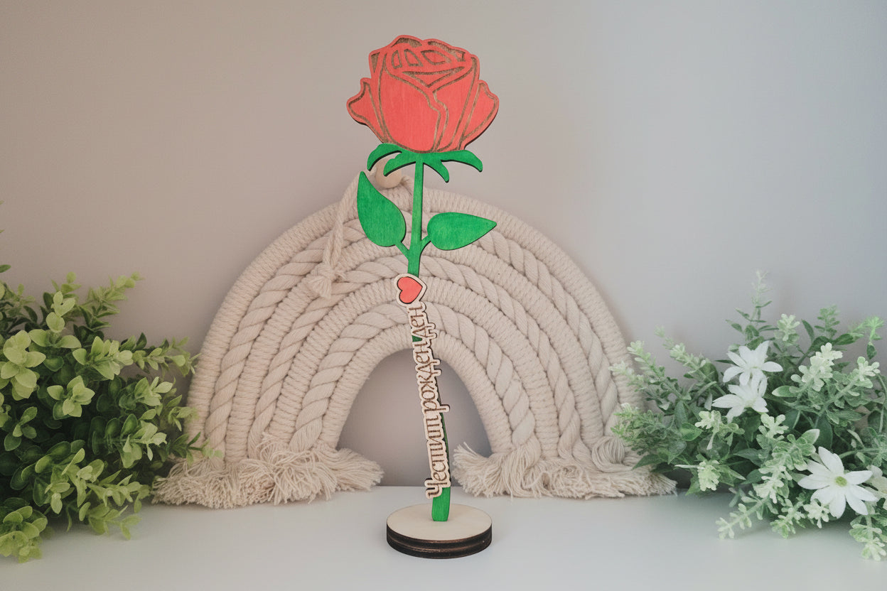 Wooden Flower with Stand – Personalized Gift with Name or Message