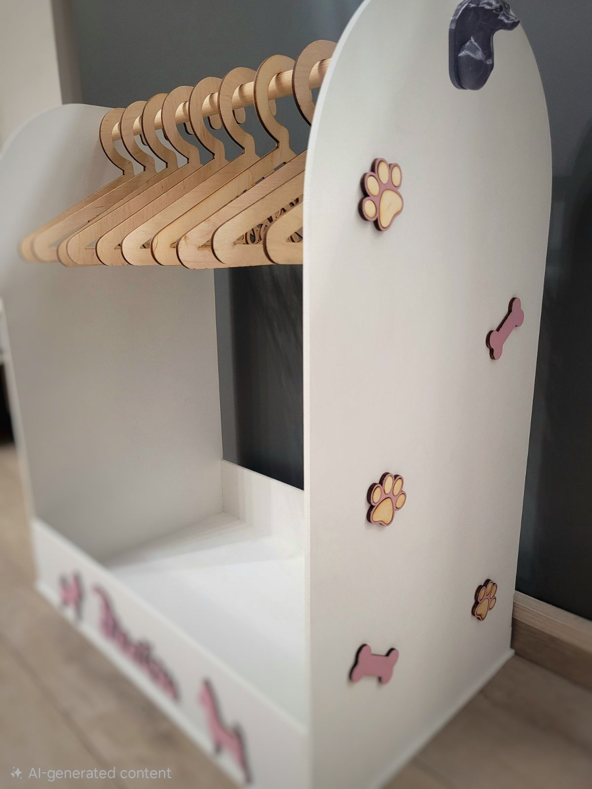 Поставка за Кучешки Дрехи – Персонализирана Дървена Закачалка