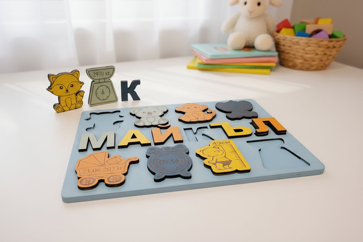 Personalized Wooden Baby Name Puzzle with Birth Info – Keepsake & Play