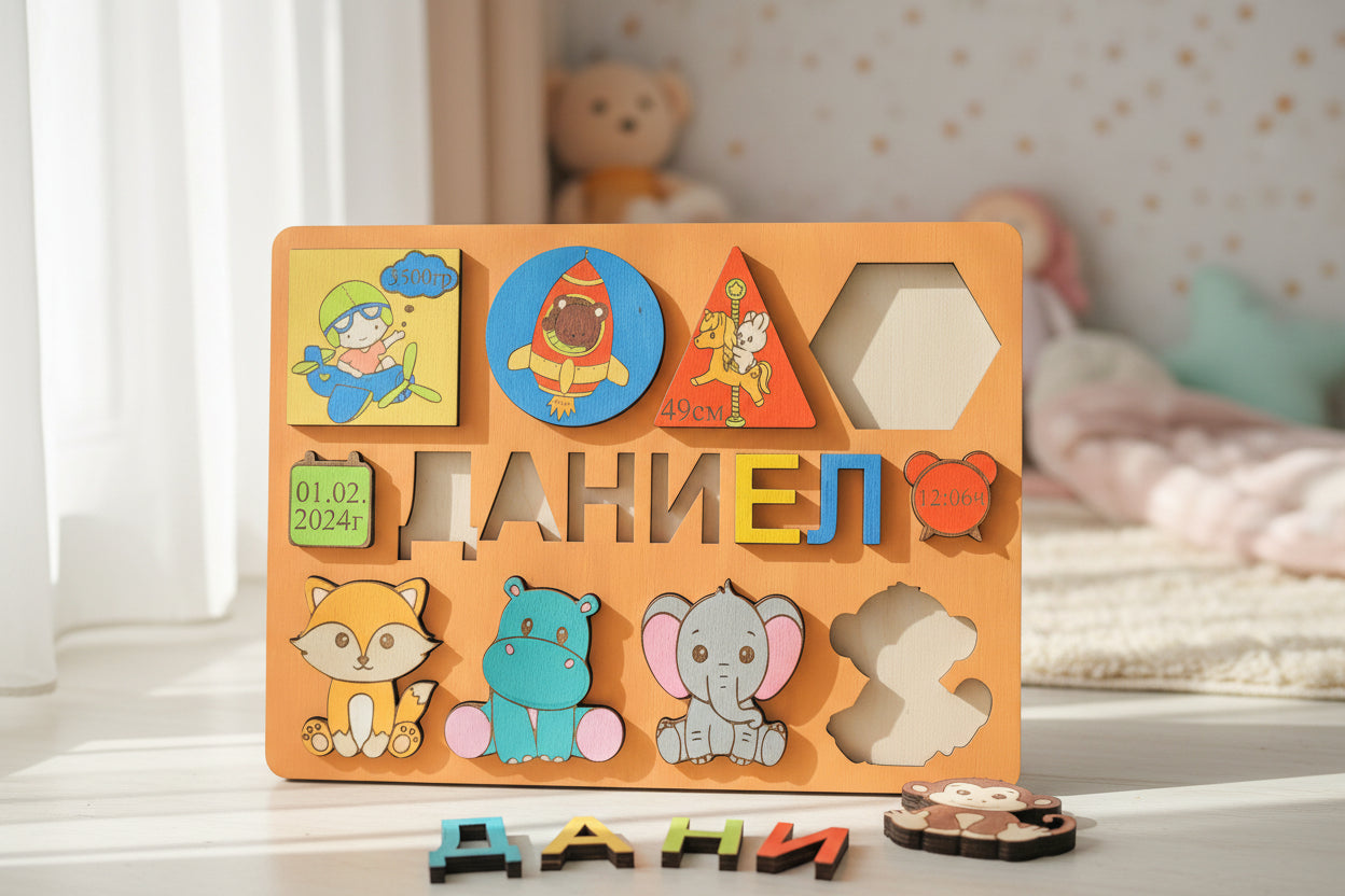 Personalized Baby Name Puzzle with Birth Info – Wooden Keepsake & Play