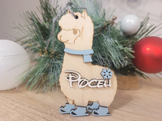 Коледна Декорация Лама – Персонализиран Дървен Подарък