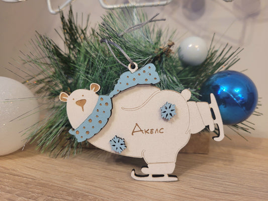 Bear Christmas Tree Ornament – Personalized Wooden Gift