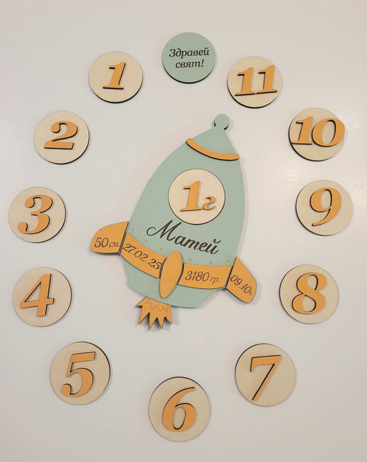 Personalized Rocket Baby Milestone Board - Birth Stats with Custom Message