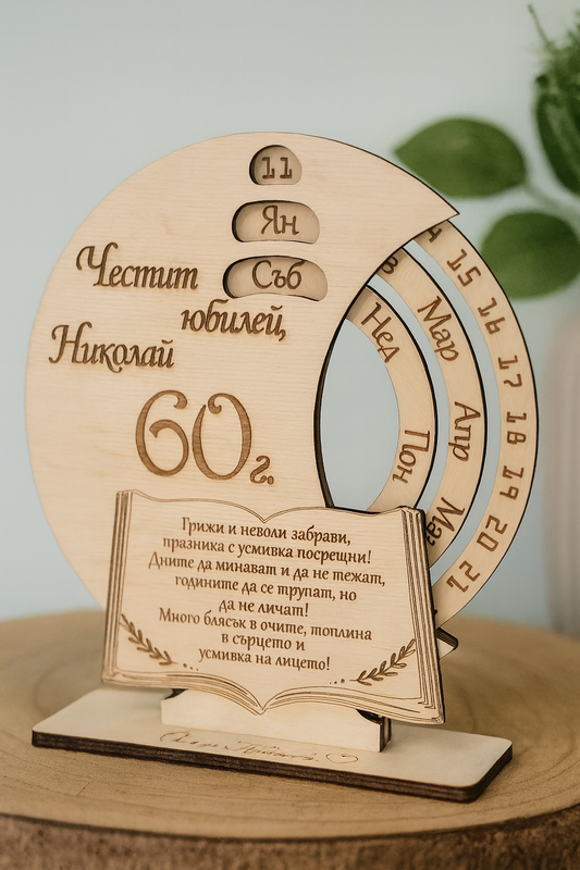 Гравиран вечен календар – персонализиран дървен подарък